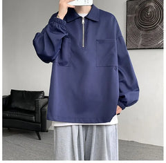 Long-Sleeve Plain Half-Zip Polo-Neck Sweatshirt