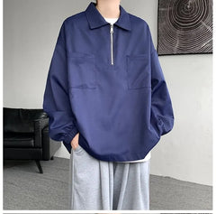 Long-Sleeve Plain Half-Zip Polo-Neck Sweatshirt