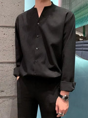 Long-Sleeve Plain Button-Up Shirt
