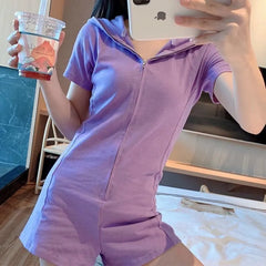 2XL - Short-Sleeve Plain Hood Zip Romper