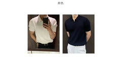 Short-Sleeve Plain Knit Polo Top