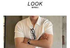 Short-Sleeve Plain Knit Polo Top