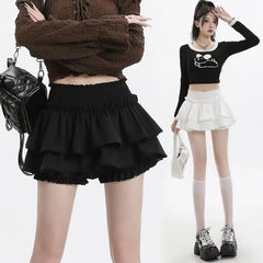 High Waist Plain Ruffled Mini A-Line Layered Skirt