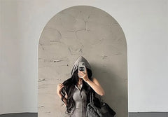 Sleeveless Plain Hooded Cutout Back Drawstring Romper