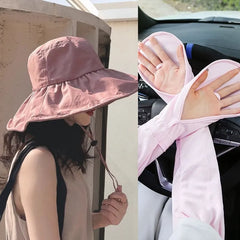 Plain Sun Hat / Sun Protection Arm Sleeves / Set
