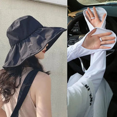Plain Sun Hat / Sun Protection Arm Sleeves / Set