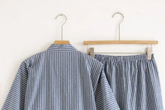 Pajama Set: Short-Sleeve Striped Wrap Top + Shorts