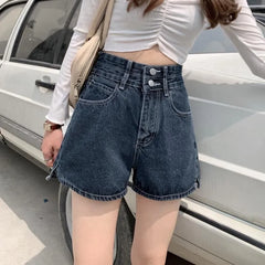 High Waist Washed Slit Wide Leg Denim Shorts