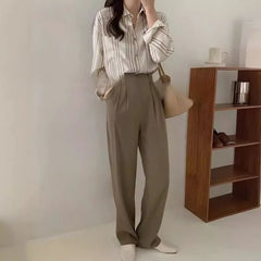 Long-Sleeve Collared Striped Shirt