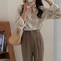 Long-Sleeve Collared Striped Shirt