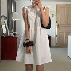 Sleeveless Crew Neck Plain Sundress