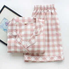 Couple Matching Pajama Set: Short-Sleeve Plaid Button Top + Shorts (Various Designs)