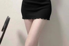 Short-Sleeve Scoop Neck Plain Ruffle Trim Mini Sheath Dress