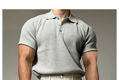 Short-Sleeve Plain Knit Polo Shirt