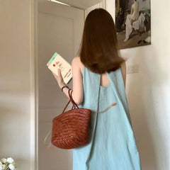 Sleeveless Plain Open Back Maxi Sundress