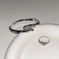 Irregular Rhinestone Ring / Open Bangle / Set