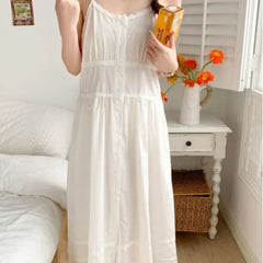Spaghetti Strap Plain Lace Trim Pajama Dress