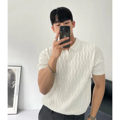 Short Sleeve Cable Knit Polo Shirt