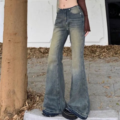 Mid Rise Frayed Flared Jeans
