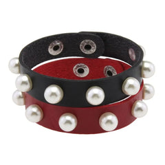 Faux Pearl Faux Leather Bracelet