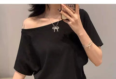 Short-Sleeve Off Shoulder Plain Top