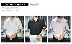 Short Sleeve Lapel Zipper Plain Loose Polo Shirt