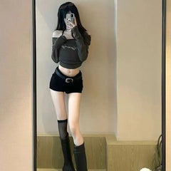 Low Rise Plain Denim Hot Pants