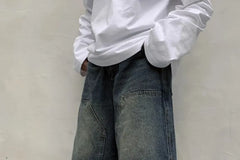 High Rise Washed Loose Fit Wide Leg Denim Jorts