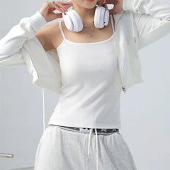 Scoop Neck Plain Ribbed Open Back Crop Camisole Top