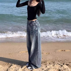 Mid Rise Washed Wide Leg Jeans