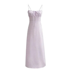 Spaghetti Strap Scoop Neck Gingham Tie Front Maxi A-Line Dress