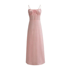 Spaghetti Strap Scoop Neck Gingham Tie Front Maxi A-Line Dress
