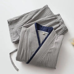 Pajama Set: 3/4-Sleeve Plain Kimono Top + Pants