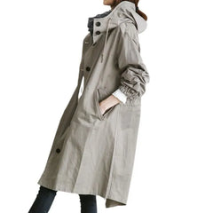 Hooded Button-Up Long Trench Coat
