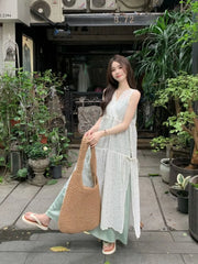 Sleeveless V-Neck Plain Maxi A-Line Dress / Spaghetti Strap Midi A-Line Dress