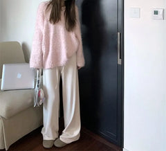 Scoop Neck Plain Sweater / Drawstring Waist Wide Leg Pants