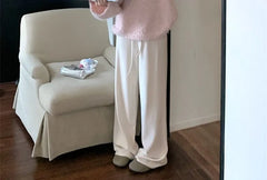 Scoop Neck Plain Sweater / Drawstring Waist Wide Leg Pants