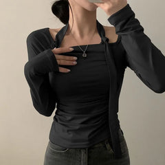 Long Sleeve Off-Shoulder Knotted Slim-Fit Crop Top