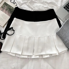 Low Waist Plain Pleated Mini A-Line Skirt