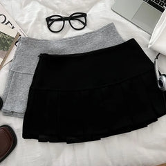 Low Waist Plain Pleated Mini A-Line Skirt