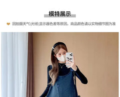 Maternity Striped Button Midi A-Line Jumper Dress / Long Sleeve Mock Neck Plain Ribbed Knit Top