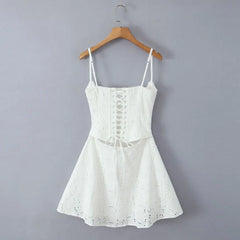 Spaghetti Strap Eyelet Lace Mini A-Line Dress