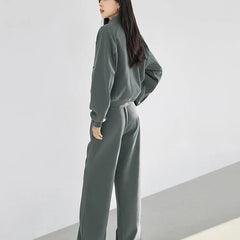 Set: Zip-Up Jacket + High Waist Wide Leg Sweatpants