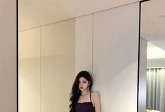Spaghetti Strap Plain Ruched Slit Maxi A-Line Dress