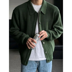 Collar Plain Ribbed Cardigan