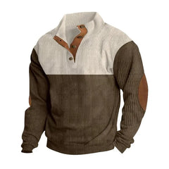 Long-Sleeve Polo-Neck Two-Tone Corduroy Sweatshirt