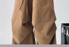 Drawstring Waist Plain Ruched Baggy Cargo Pants