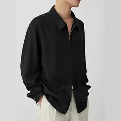 Long-Sleeve Zip-Up Plain Shirt