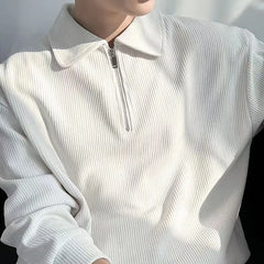 Long-Sleeve Half Zip Plain Polo Shirt