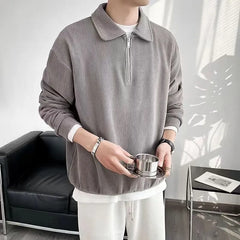 Long-Sleeve Half Zip Plain Polo Shirt